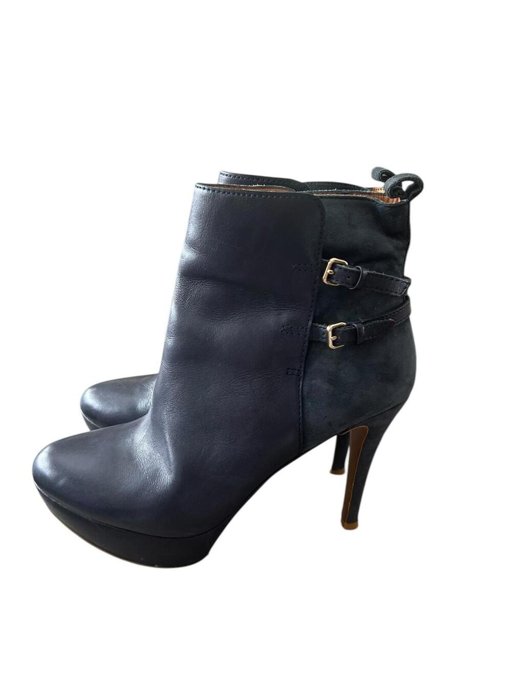 Zara navy leather suede platform ankle boots buckle heels size 8 - Picture 7 of 11